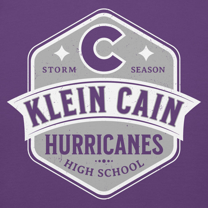 Close-up view of Klein Cain High School Hurricanes Purple Premium Unisex Hoodie 209