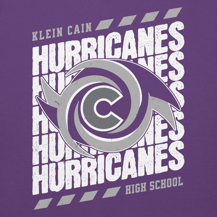 Close-up view of Klein Cain High School Hurricanes Purple Premium Unisex Hoodie 223