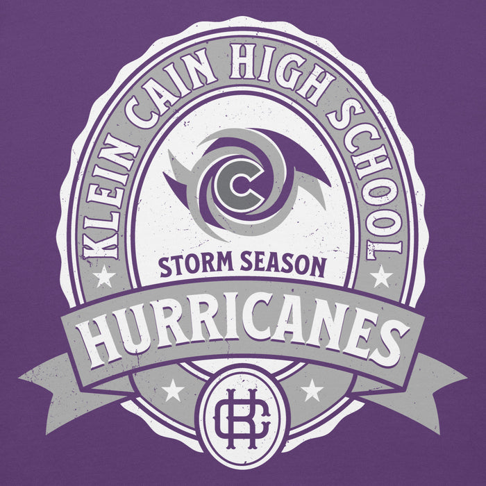 Close-up view of Klein Cain High School Hurricanes Purple Premium Unisex Hoodie 212