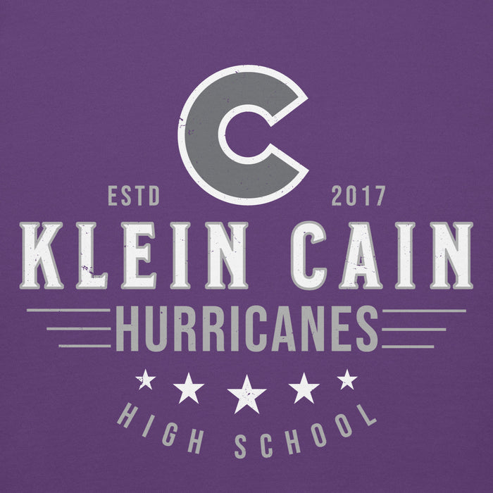 Close-up view of Klein Cain High School Hurricanes Purple Premium Unisex Hoodie 217