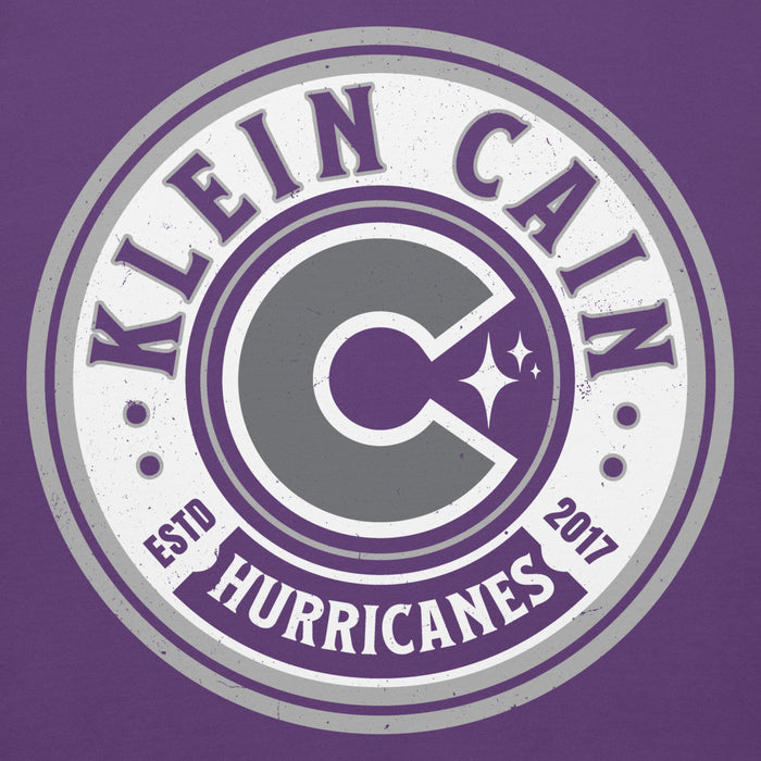 Close-up view of Klein Cain High School Hurricanes Purple Premium Unisex Hoodie 220