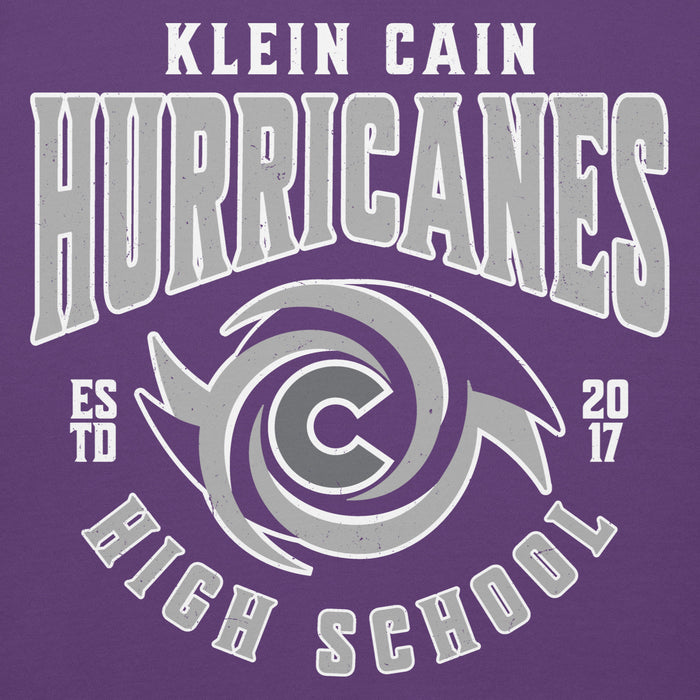 Close-up view of Klein Cain High School Hurricanes Purple Premium Unisex Hoodie 213