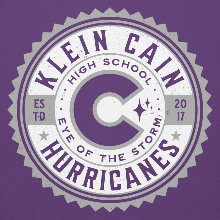 Close-up view of Klein Cain High School Hurricanes Purple Premium Unisex Hoodie 203