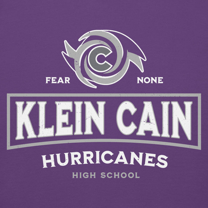 Close-up view of Klein Cain High School Hurricanes Purple Premium Unisex Hoodie 202