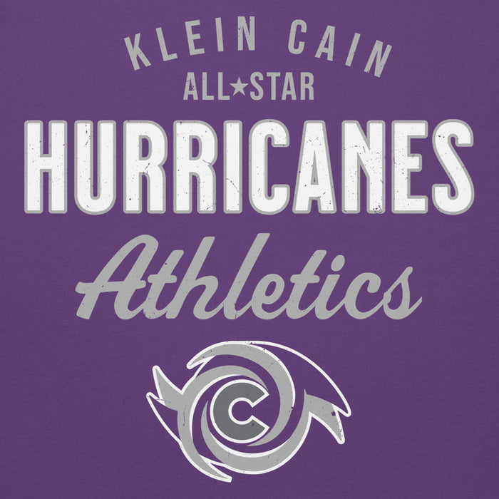 Close-up view of Klein Cain High School Hurricanes Purple Premium Unisex Hoodie 034