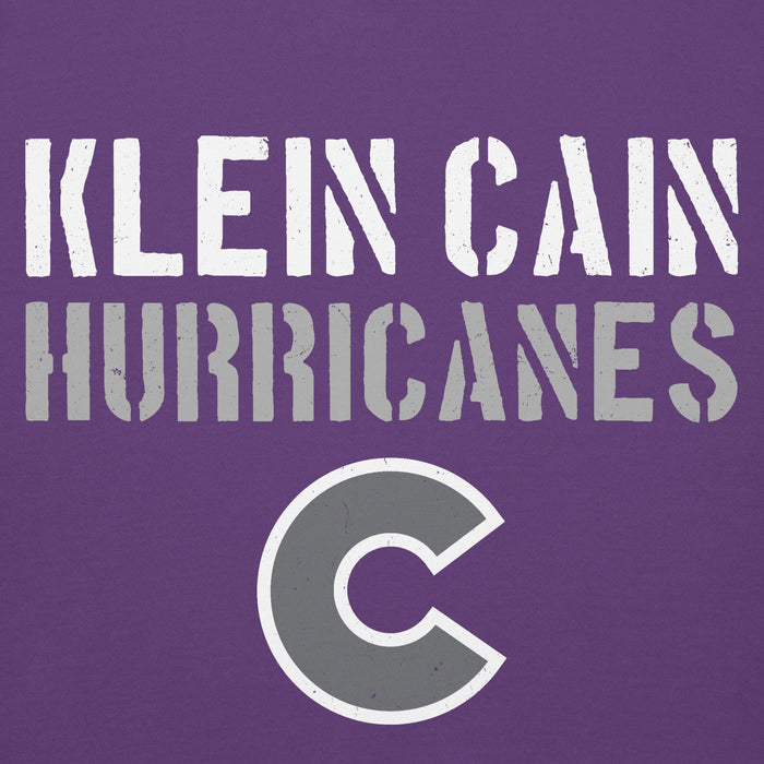 Close-up view of Klein Cain High School Hurricanes Purple Premium Unisex Hoodie 017