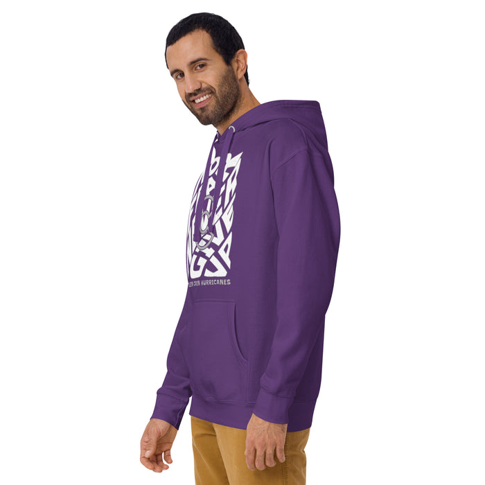 Man wearing Klein Cain High School Hurricanes Purple Premium Unisex Hoodie 236