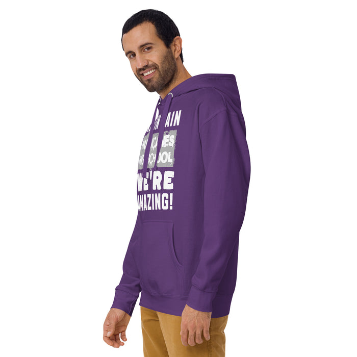 Man wearing Klein Cain High School Hurricanes Purple Premium Unisex Hoodie 231