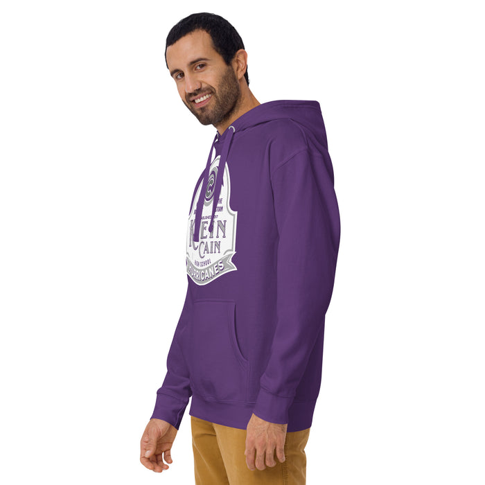 Man wearing Klein Cain High School Hurricanes Purple Premium Unisex Hoodie 219