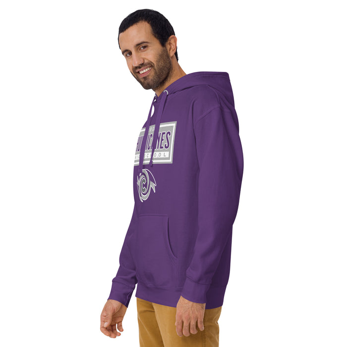 Man wearing Klein Cain High School Hurricanes Purple Premium Unisex Hoodie 049