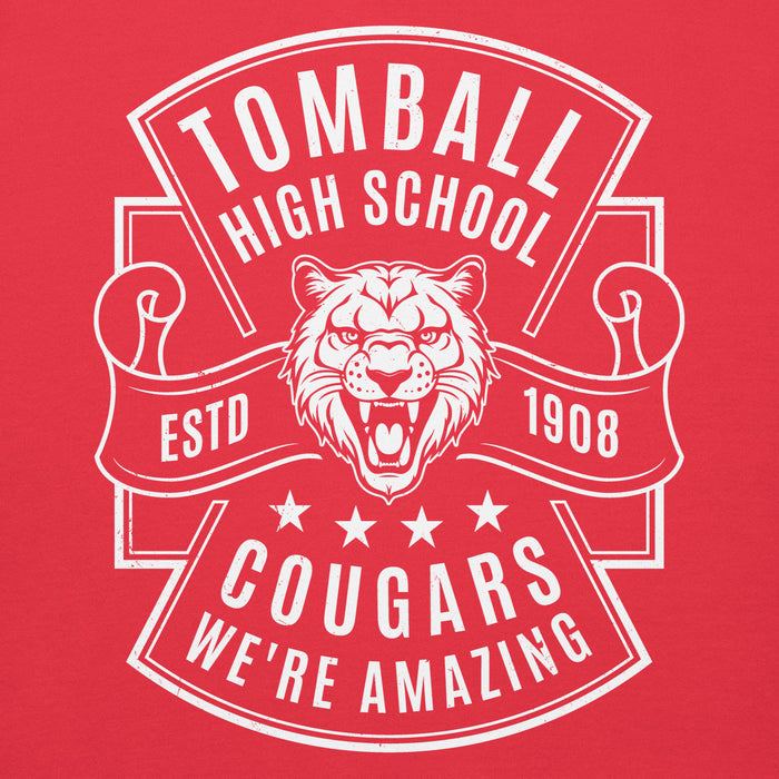 Close-up view of Tomball High School Cougars Red Premium Unisex Hoodie 207