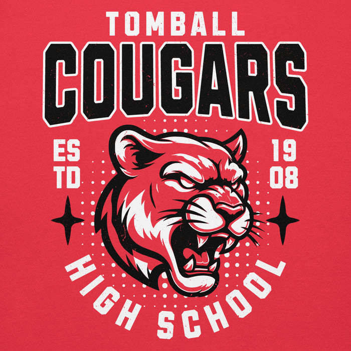 Close-up view of Tomball High School Cougars Red Premium Unisex Hoodie 204