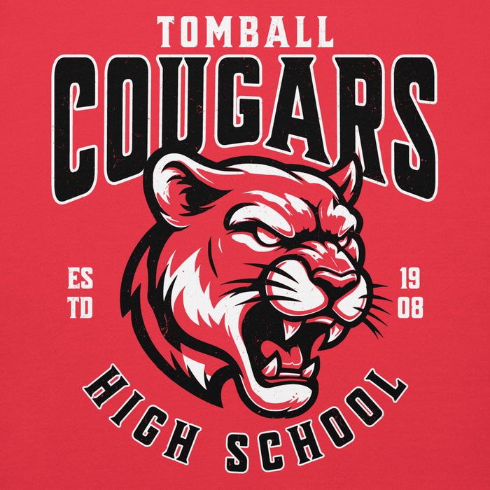 Close-up view of Tomball High School Cougars Red Premium Unisex Hoodie 213