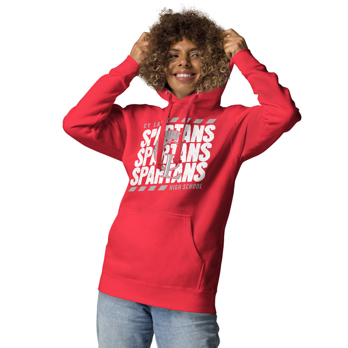 Woman wearing Cypress Lakes High School Spartans Team Red Premium Unisex Hoodie 223