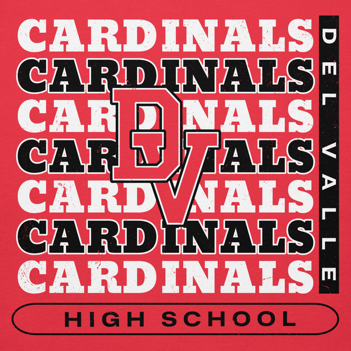 Close-up view of Del Valle High School Cardinals Red Premium Unisex Hoodie 235