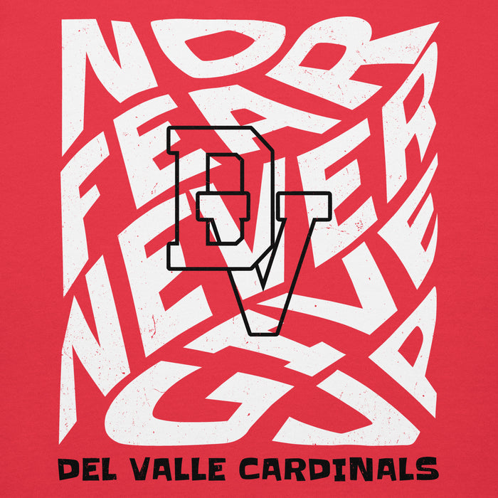 Close-up view of Del Valle High School Cardinals Red Premium Unisex Hoodie 236