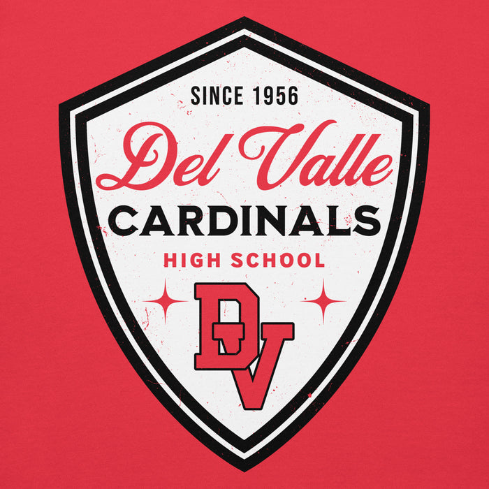 Close-up view of Del Valle High School Cardinals Red Premium Unisex Hoodie 225
