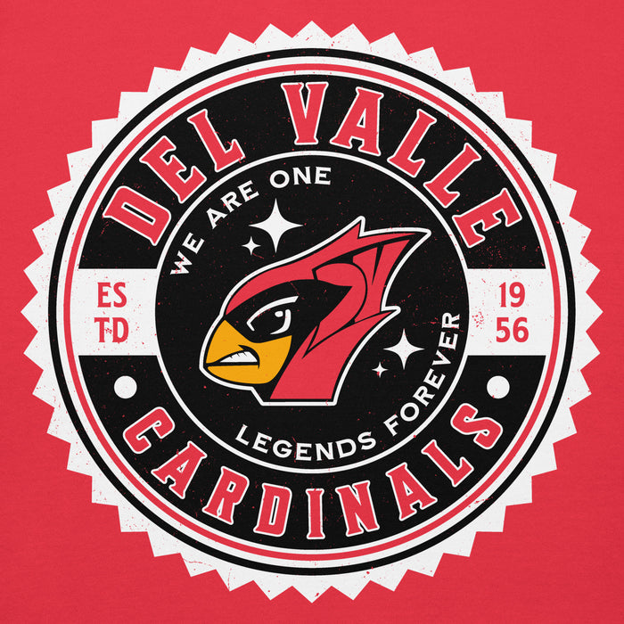Close-up view of Del Valle High School Cardinals Red Premium Unisex Hoodie 203
