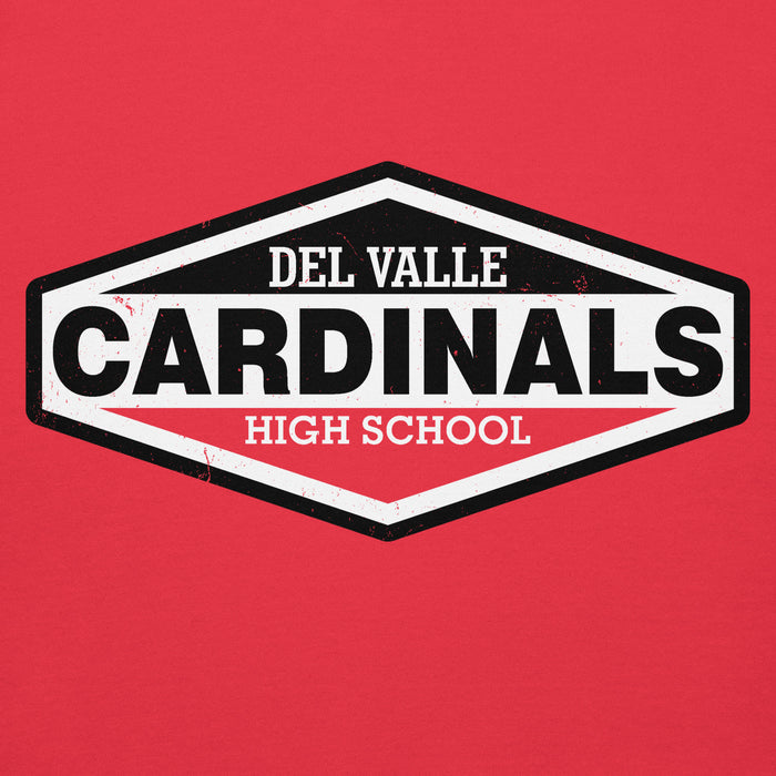 Close-up view of Del Valle High School Cardinals Red Premium Unisex Hoodie 009
