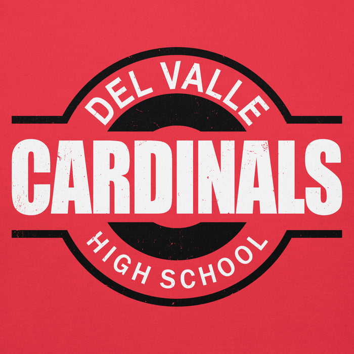 Close-up view of Del Valle High School Cardinals Red Premium Unisex Hoodie 011