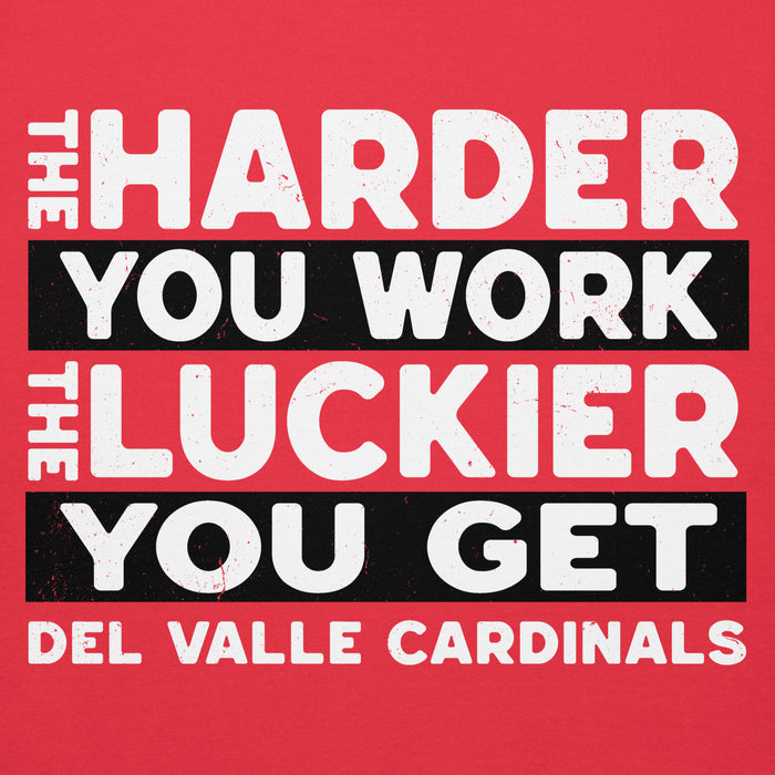 Close-up view of Del Valle High School Cardinals Red Premium Unisex Hoodie 238