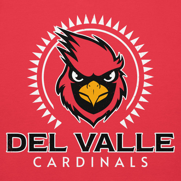 Close-up view of Del Valle High School Cardinals Red Premium Unisex Hoodie 226