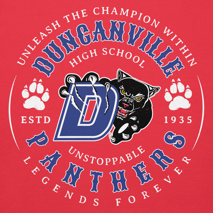 Close-up view of Duncanville High School Panthers Red Premium Hoodie 214