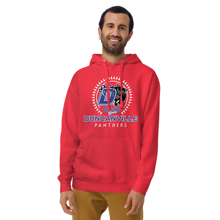 Man wearing Duncanville High School Panthers Red Premium Hoodie 226