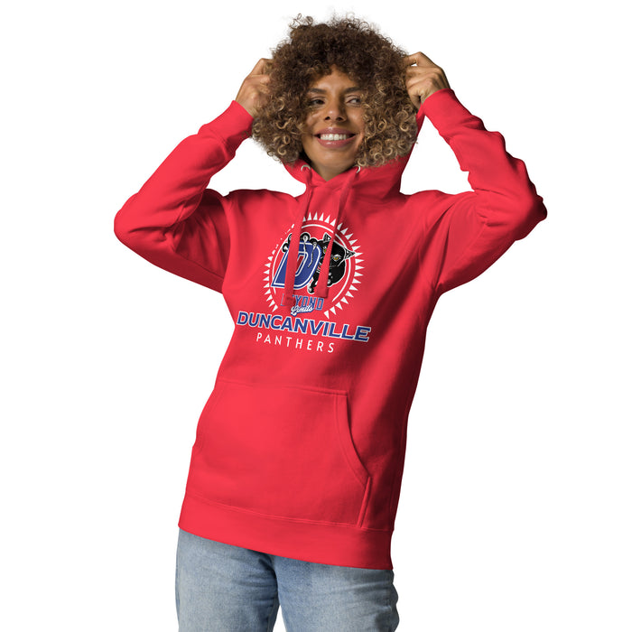 Woman wearing Duncanville High School Panthers Red Premium Hoodie 226