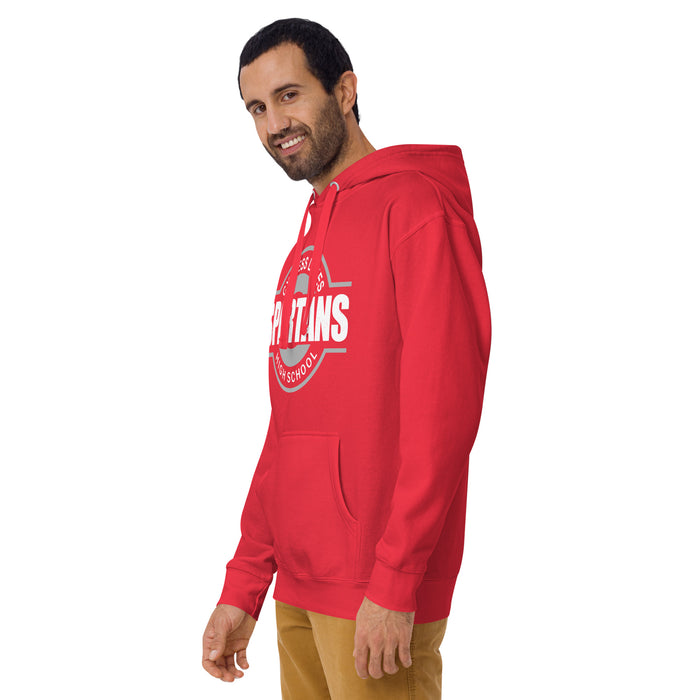 Man wearing Cypress Lakes High School Spartans Team Red Premium Unisex Hoodies 011