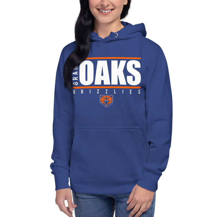 Woman wearing a Grand Oaks High School Grizzlies Premium Royal Hoodie 07