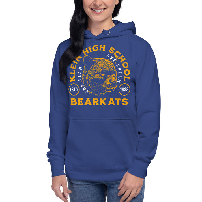 Woman wearing aKlein High School Bearkats Premium Royal Unisex Hoodie 208