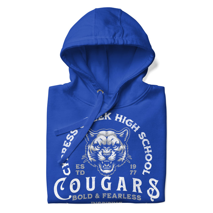 Zoomed-in view Cypress Creek High School Cougars Royal Blue Premium Unisex Hoodie 208