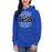 Woman wearing Hebron High School Hawks Royal Blue Premium Unisex Hoodie 207