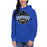 Woman wearing Hebron High School Hawks Royal Blue Premium Unisex Hoodie 209