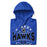 A close-up picture of a royal blue hoodie with the Hebron High School Hawks logo folded neatly. This hoodie features design #218