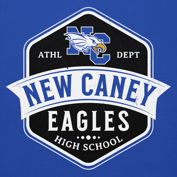 Close-up view of New Caney High School Eagles Royal Blue Premium Unisex Hoodie 209