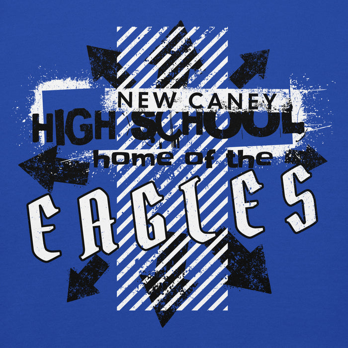 Close-up view of New Caney High School Eagles Royal Blue Premium Unisex Hoodie 210