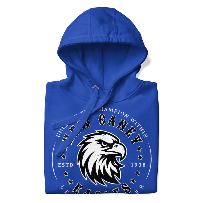 Neatly folded New Caney High School Eagles Royal Blue Premium Unisex Hoodie 214