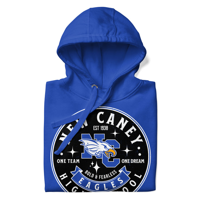 Neatly folded New Caney High School Eagles Royal Blue Premium Unisex Hoodie 215