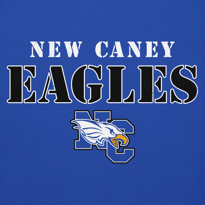 Close-up view of New Caney High School Eagles Royal Blue Premium Unisex Hoodie 210