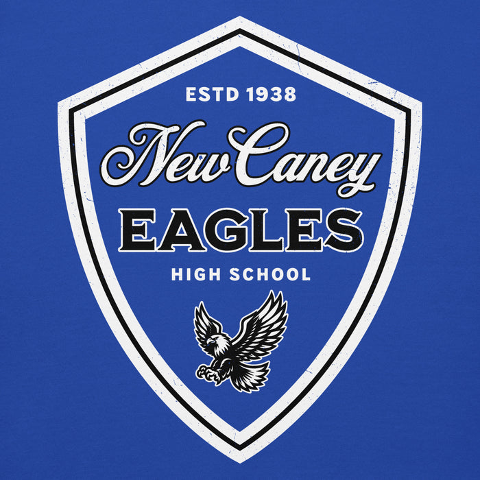 Close-up view of New Caney High School Eagles Royal Blue Premium Unisex Hoodie 225