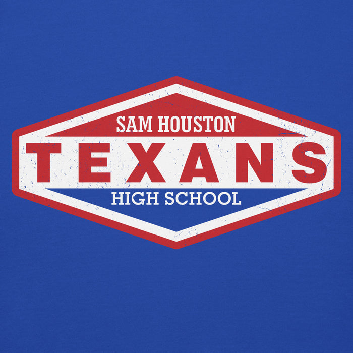 Close-up view of Sam Houston High School Texans Royal Blue Premium Unisex Hoodie 009