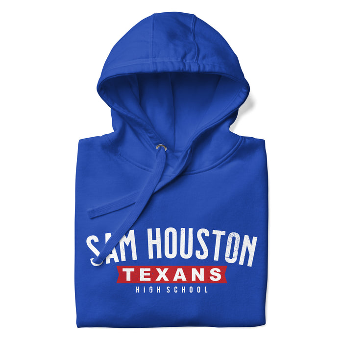 Neatly folded Sam Houston High School Texans Royal Blue Premium Unisex Hoodie 021