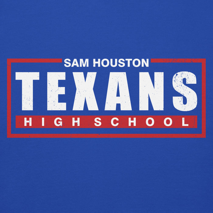 Close-up view of Sam Houston High School Texans Royal Blue Premium Unisex Hoodie 049