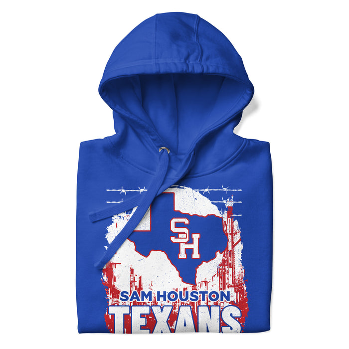 Neatly folded Sam Houston High School Texans Royal Blue Premium Unisex Hoodie 202