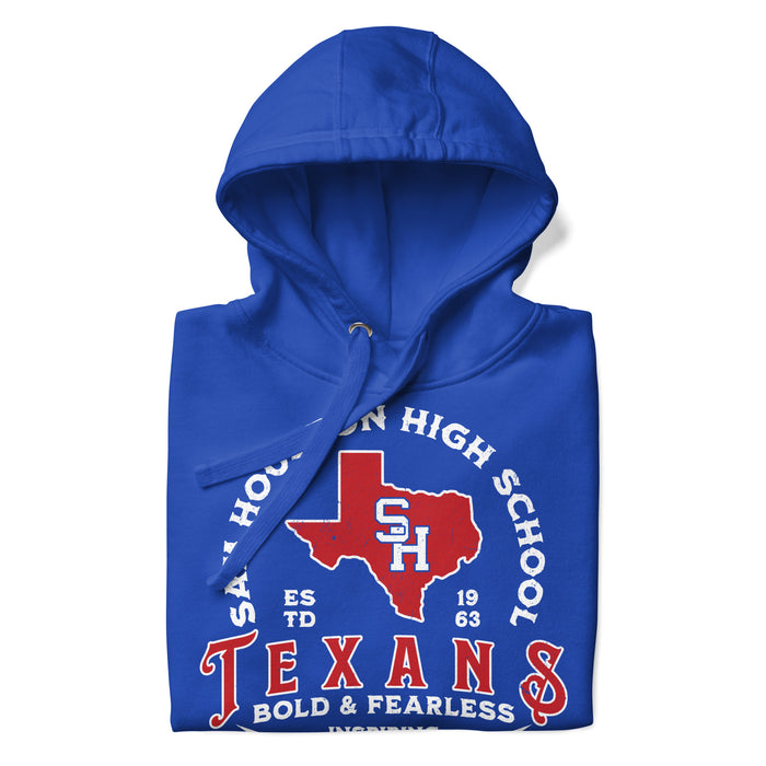 Neatly folded Sam Houston High School Texans Royal Blue Premium Unisex Hoodie 206