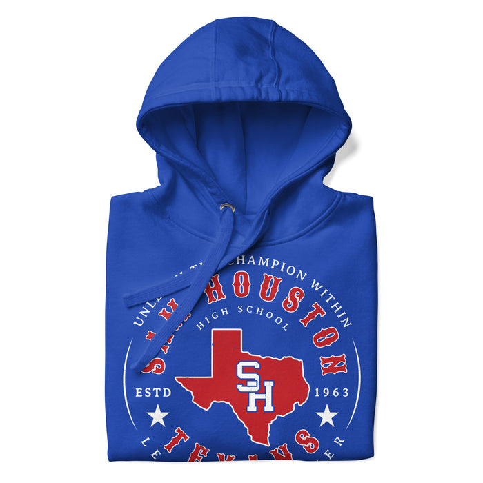 Neatly folded Sam Houston High School Texans Royal Blue Premium Unisex Hoodie 214