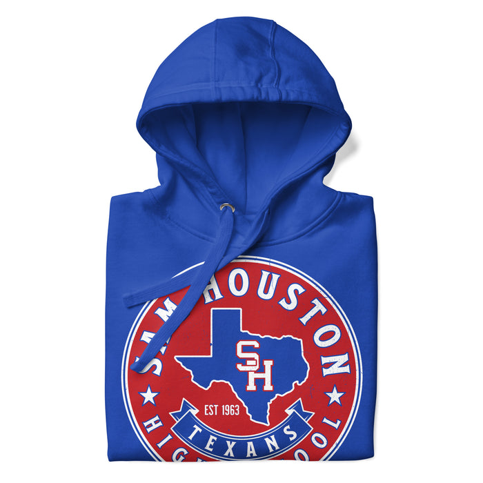 Neatly folded Sam Houston High School Texans Royal Blue Premium Unisex Hoodie 215