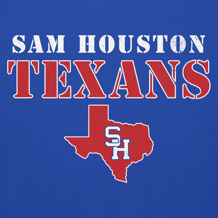 Close-up view of Sam Houston High School Texans Royal Blue Premium Unisex Hoodie 222